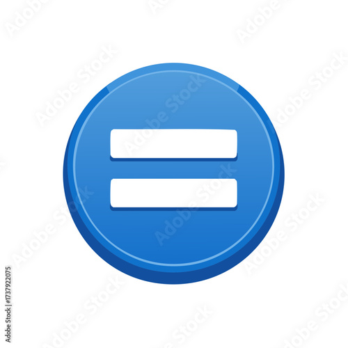 Bright blue glossy circular button with an equals sign symbol for mathematics or comparison