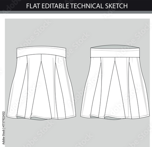 Flat Technical Sketch of a Pleated Mini Skirt