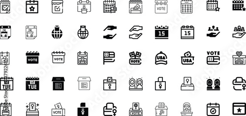 Collection of Election and Voting Icons: Calendars, Ballot Boxes, and People