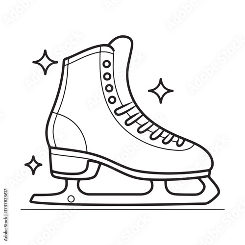 Sparkling Figure Ice Skate Black and White Line Art Drawing Vector Illustration