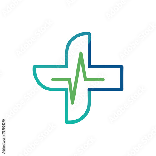 Modern medical cross with heartbeat line icon