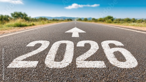 Wallpaper Mural Future road ahead with clear direction signifying the year 2026 on an open highway under a blue sky Torontodigital.ca