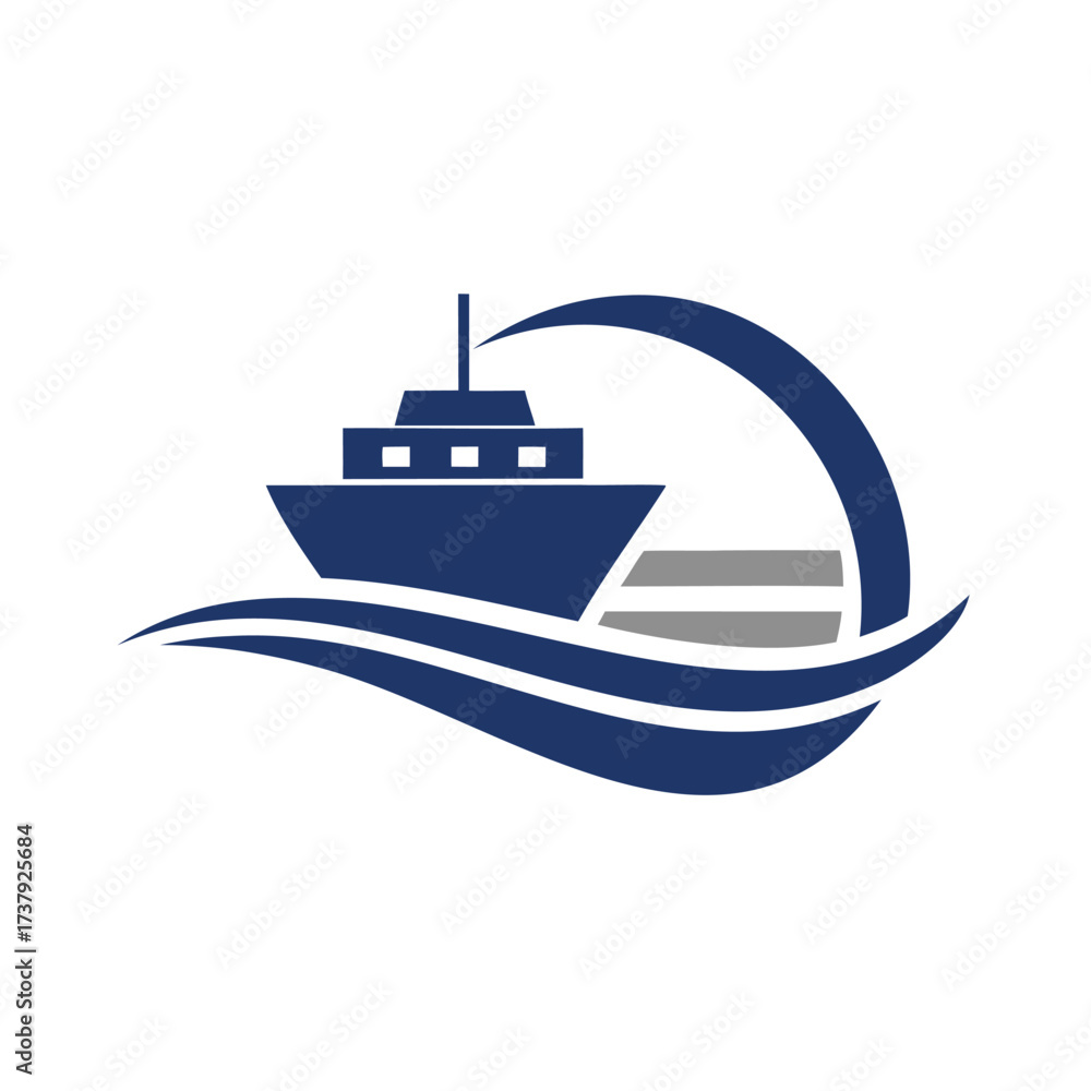 Fototapeta premium Modern ship sailing through stylized waves and arc