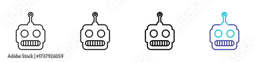 Clean robot head icon in two-tone with line variations, featuring brain circuits, sensors, and futuristic AI design. Represents artificial intelligence, robotics, and human-machine interaction