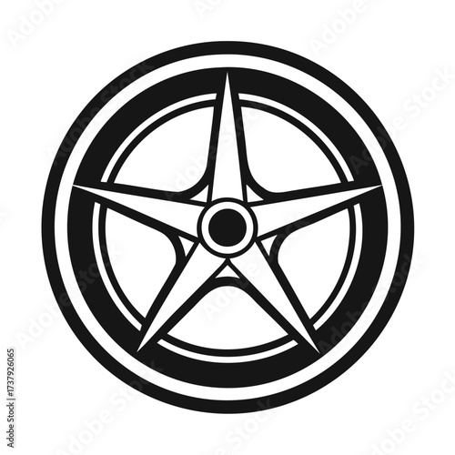 Stylized five pointed star emblem on a wheel rim