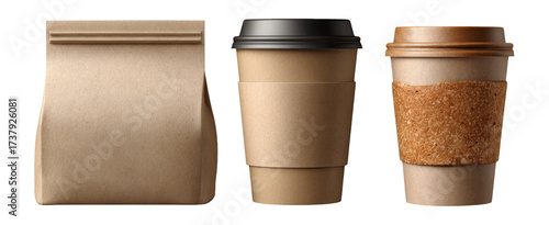 Wallpaper Mural Isolated Collection of Brown Paper Cups and Bags on Transparent Background Torontodigital.ca
