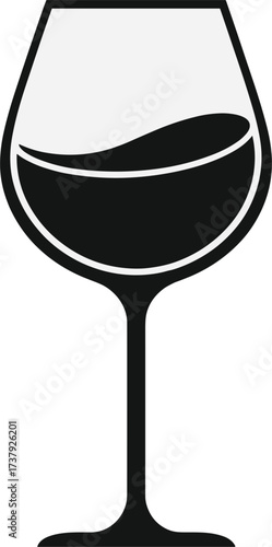 Black Silhouette Icon of a Wine Glass Filled with Red Liquid goblet