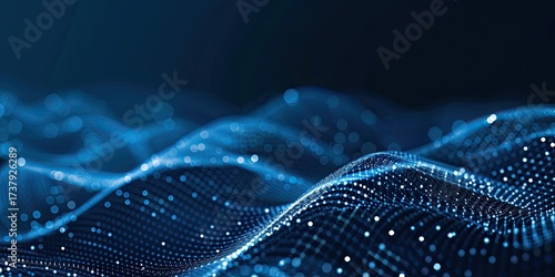 Abstract Network Waves Glowing dots flow, dark background, data visualization