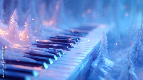 Piano Keys Transforming Into Snowy Landscape Surre - Alternative View