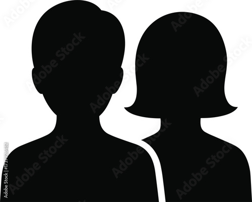 Black Silhouette Icons of Male and Female Profiles Facing Forward vector illustration