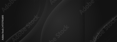 3D black geometric abstract background overlap layer on dark space with waves shape decoration. Minimalist modern graphic design element cutout style concept for banner, flyer, card, or brochure cover