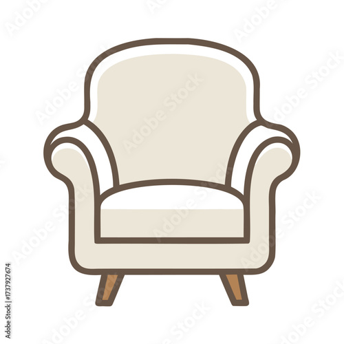 Comfortable upholstered armchair with wooden legs