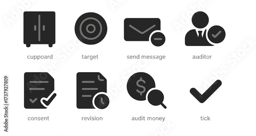Icons representing various tasks and concepts for effective organization and auditing activities in a professional setting