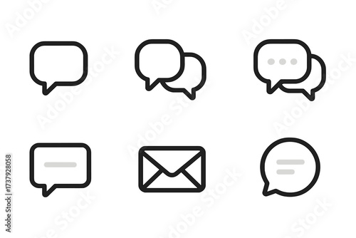 Communication icons including speech bubbles and an envelope illustrating messaging concepts