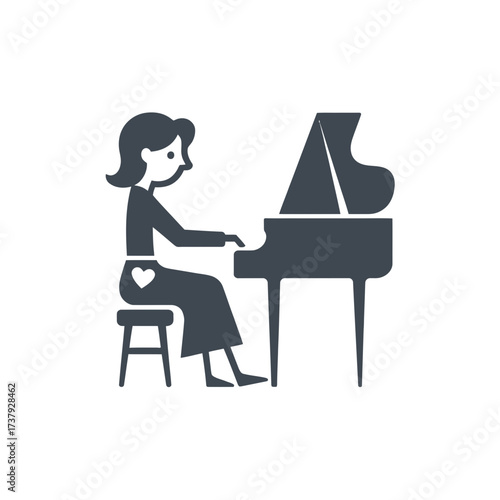 Silhouette of a woman playing the piano the woman has a heart on her bottom and is wearing a dress