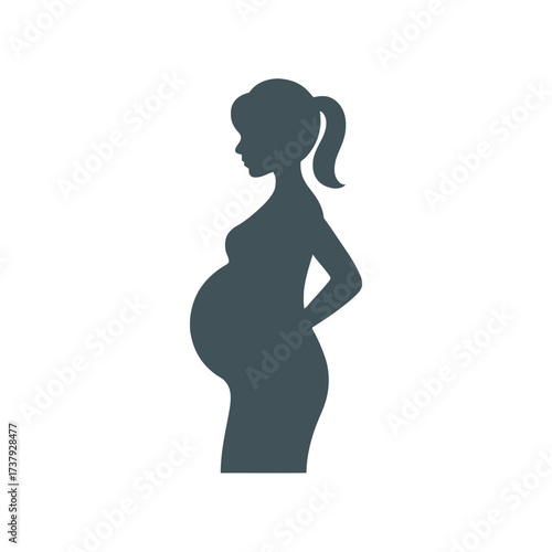 Silhouette of a pregnant woman the woman is standing and has a large belly, representing pregnancy