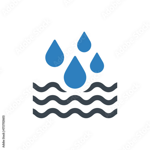 Water drop icon, illustrating rain and water conservation, representing purity and environmental awareness