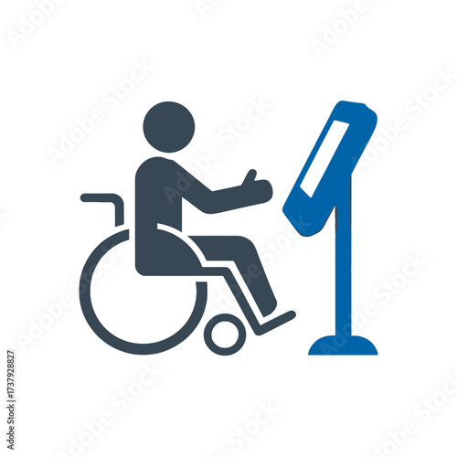 Accessible kiosk concept vector illustration wheelchair user interacting with information terminal icon