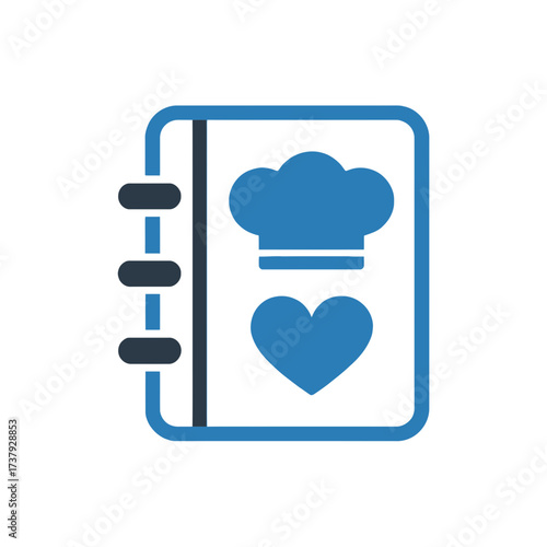 Illustration of a recipe book with a chef hat and heart perfect for culinary or cooking projects
