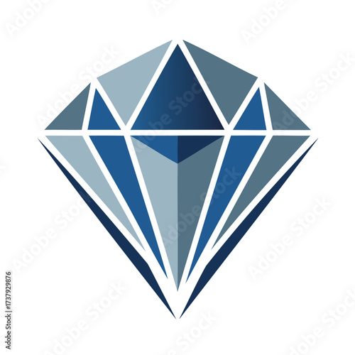 Geometric blue diamond gemstone faceted jewel illustration