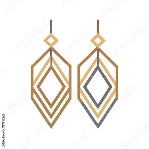 Geometric art deco style dangle earrings with diamond shapes