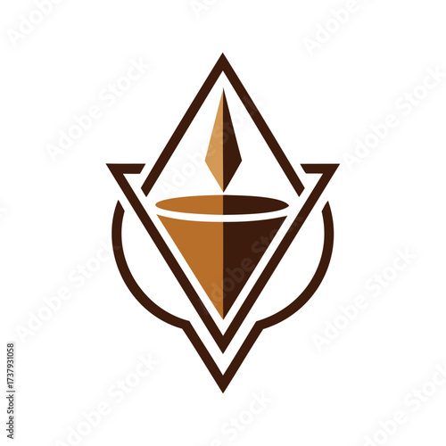 Geometric symbol of a burning candle within a diamond and circle motif
