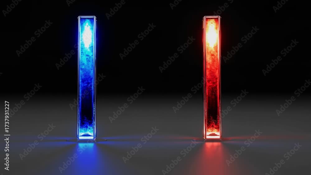 custom made wallpaper toronto digitalA striking visual contrast between two glowing vertical pillars, one illuminated in vibrant blue and the other in intense red, creating a captivating and dynamic interplay of light.