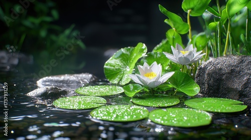 White Water Lilies in a Tranquil Pond