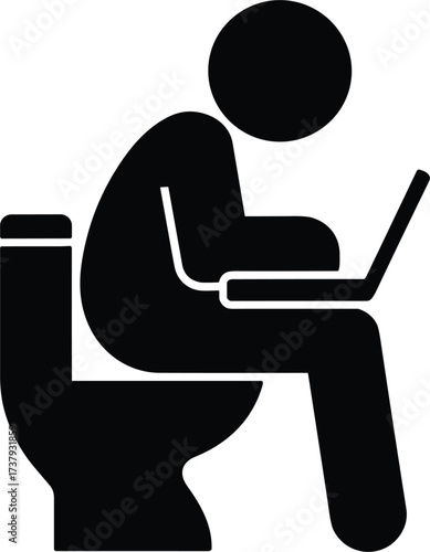 Person using laptop on toilet in silhouette bathroom computer