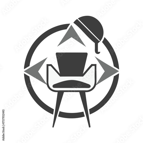 Stylized icon of a hair dryer and salon chair