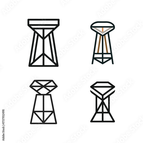 Geometric diamond shaped stool icons abstract line art