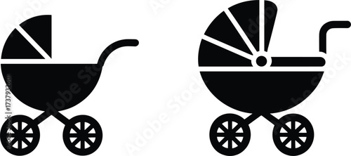 Two Baby Stroller Icons Side By Side On White Background pram carriage