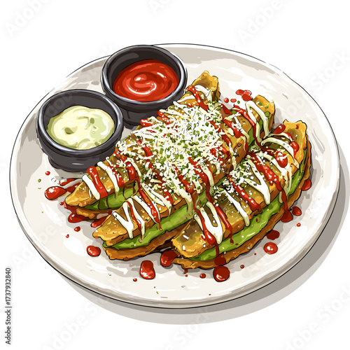 Tostones with Shredded Beef Avocado and Cheese