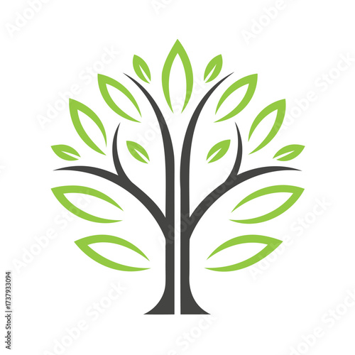 Stylized green tree logo with dark trunk and branches