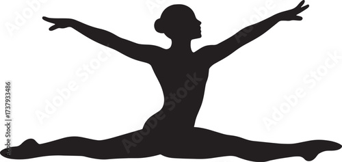 Vector Silhouette of Gymnast Leaping with Stretched Arms and Legs | Solid Black Flat Vector