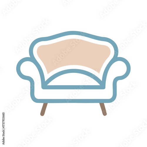 Elegant armchair with curved back and light upholstery