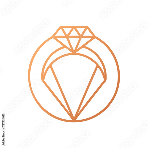 Elegant diamond engagement ring icon in rose gold outline