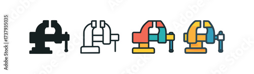 Vector icon vice same pose same proportions four styles black solid glyph outline minimal flat multicolor filled cartoon flat shaded.