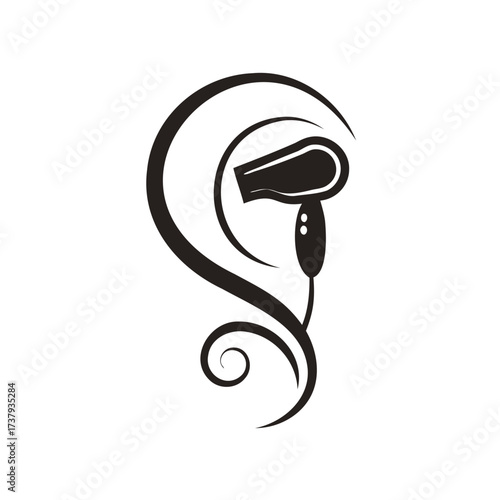 Stylized hair dryer and swirling hair design