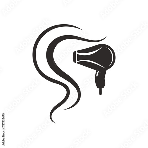 Stylized hair dryer and flowing hair icon