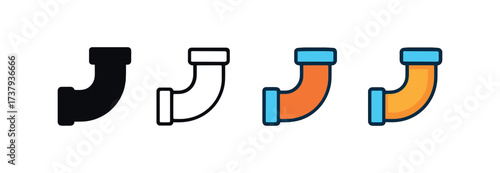 Vector icon pipe section same pose same proportions four styles black solid glyph outline minimal flat multicolor filled cartoon flat shaded.