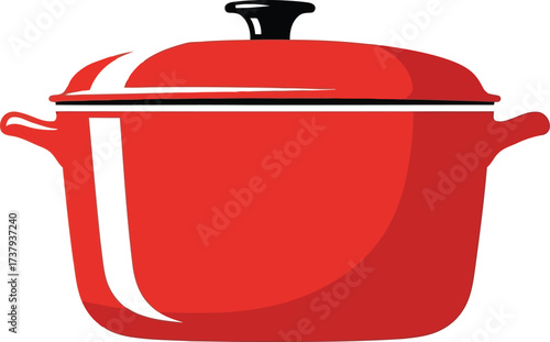 Vibrant red dutch oven kitchenware cooking pot vector