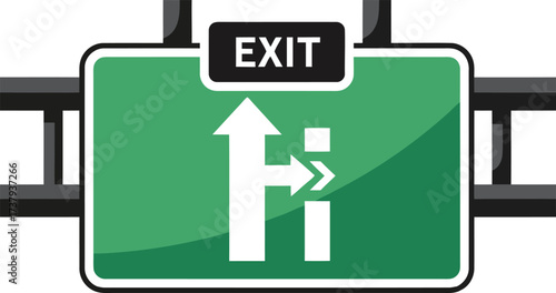 Green highway exit sign with directional arrows and winding road icon vector