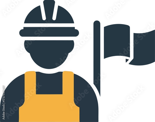Construction worker with flag icon site surveyor safety gear vector