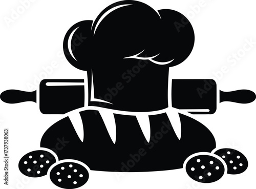 Baker s tools and baked goods silhouette icon