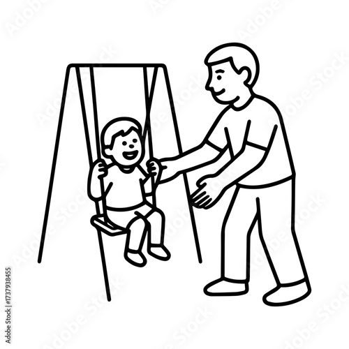 line icon man pushing a child on a swing vector on a white background
Vector line icon on a white background