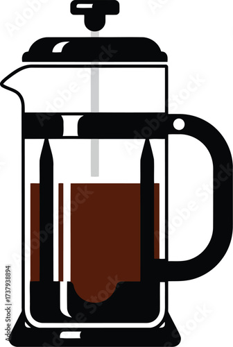 Elegant french press coffee maker hot beverage brewed refreshing drink vector