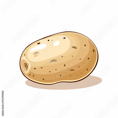 Cartoon illustration of a single whole brown potato with small eyes and a smooth texture on a white background.