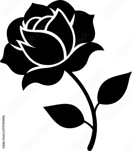 Simple black silhouette of a wild rose floral vector icon