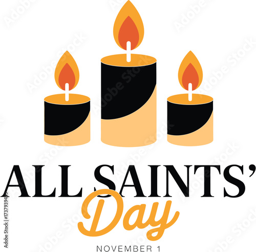 Three lit candles illuminate text for All Saints' Day on November 1st